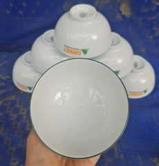 bộ 10 chén sứ Minh Long viền xanh lá (in logo các công ty) - chén sứ minh long viền xanh lá