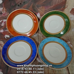 dĩa tròn sứ Ý cao cấp Valetino size 15cm - dĩa sứ màu viền vàng cao cấp (made in Italy)