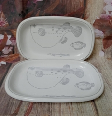 dĩa mộc gốm sứ Nhật cao cấp họa tiết hình cá - dĩa sứ nhật siêu dày