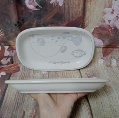 dĩa mộc gốm sứ Nhật cao cấp họa tiết hình cá - dĩa sứ nhật siêu dày