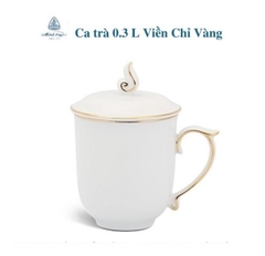 ca trà Mẫu Đơn viền vàng sứ Minh Long 0.3L - ly sứ có nắp viền vàng sứ Minh Long