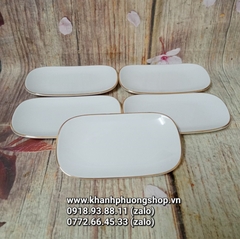 khay để khăn ăn sứ Minh Long viền vàng  - khay để khăn sứ viền vàng