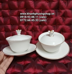 bộ chén uống trà viền vàng sứ Minh Long 0.18L - bộ chén sứ uống trà có nắp minh long