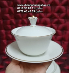 bộ chén uống trà viền vàng sứ Minh Long 0.18L - bộ chén sứ uống trà có nắp minh long