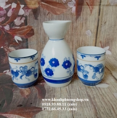 bộ bình ly uống rượu sứ Nhật cao cấp in hoa văn đẹp - bộ bình ly uống rượu sứ nhật