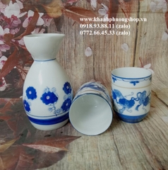 bộ bình ly uống rượu sứ Nhật cao cấp in hoa văn đẹp - bộ bình ly uống rượu sứ nhật