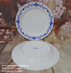 [thanh lí] dĩa sứ trắng viền hoa xanh 25cm - dĩa sứ trắng viền hoa (trầy nhẹ)