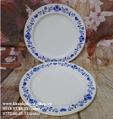 [thanh lí] dĩa sứ trắng viền hoa xanh 25cm - dĩa sứ trắng viền hoa (trầy nhẹ)