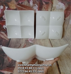 Khay sứ 4 ngăn đựng món ăn kèm - khay sứ 4 ngăn