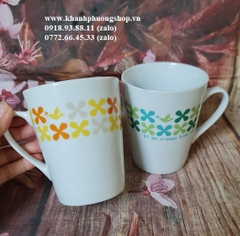 ly sứ hoa văn nhiều màu dung tích 360ml - ly sứ quai cầm 360ml hoa văn đẹp