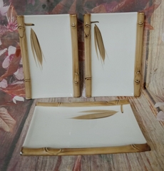 khay sứ để sushi vẽ trúc gốm sứ Nhật cao cấp - khay chữ nhật để sushi