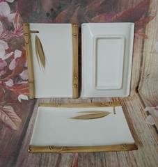 khay sứ để sushi vẽ trúc gốm sứ Nhật cao cấp - khay chữ nhật để sushi