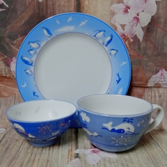 bộ chén ly dĩa hoạt hình mẫu đại dương + chim cánh cụt, cá heo