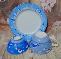 bộ chén ly dĩa hoạt hình mẫu đại dương + chim cánh cụt, cá heo