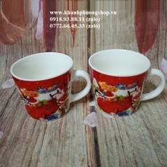 ly sứ nhỏ mẫu Noel 160ml - ly sứ màu đỏ mẫu noel