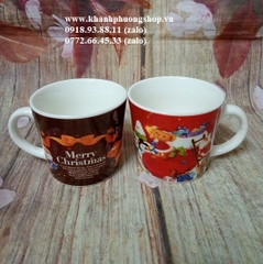 ly sứ nhỏ mẫu Noel 160ml - ly sứ màu đỏ mẫu noel