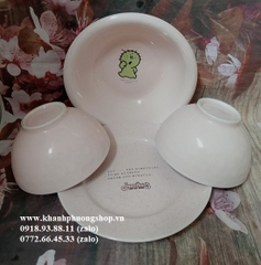 bộ chén tô dĩa sứ màu hồng phấn - tô chén dĩa màu hồng