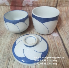 bộ chén trà sứ men đá có nắp gốm sứ Nhật cao cấp - bộ chén sứ uống trà men đá