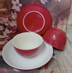 bộ tô dĩa sứ tráng men màu đỏ - tô dĩa sứ màu đỏ