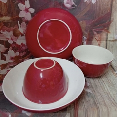 bộ tô dĩa sứ tráng men màu đỏ - tô dĩa sứ màu đỏ