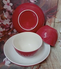 bộ tô dĩa sứ tráng men màu đỏ - tô dĩa sứ màu đỏ