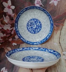 Dĩa sứ lòng sâu hoa văn xanh size 20cm - dĩa sứ sâu lòng size 20cm