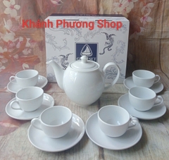 Bộ ấm trà sứ trắng Minh Long 0.5L - bộ ấm trà camellia gốm sứ minh long