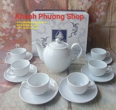 Bộ ấm trà sứ trắng Minh Long 0.5L - bộ ấm trà camellia gốm sứ minh long