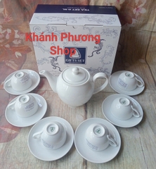 Bộ ấm trà sứ trắng Minh Long 0.5L - bộ ấm trà camellia gốm sứ minh long