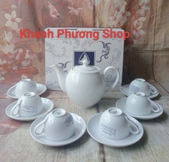 Bộ ấm trà sứ trắng Minh Long 0.5L - bộ ấm trà camellia gốm sứ minh long