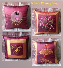 Gối tựa lưng ghế salon gỗ phối gấm - gối tự lưng