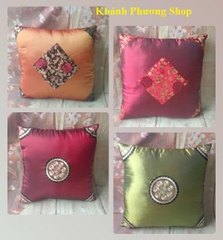 Gối tựa lưng ghế salon gỗ phối gấm - gối tự lưng