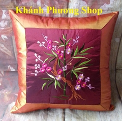 Gối tựa lưng ghế salon gỗ phối gấm - gối tự lưng