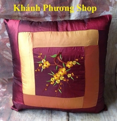 Gối tựa lưng ghế salon gỗ phối gấm - gối tự lưng