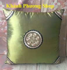 Gối tựa lưng ghế salon gỗ phối gấm - gối tự lưng