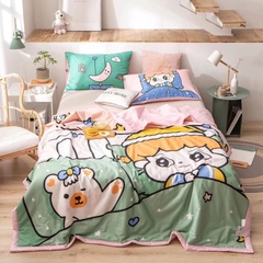 Chăn mền trẻ em hình gấu và bé gái 100% cotton, 200 x 230cm