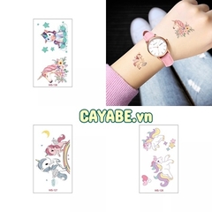 Set 10 tấm sticker hơn 80 hình xăm tattoo cho trẻ em mực sinh học an toàn ngựa Pony/ Unicorn