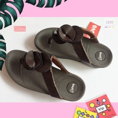 Dép kiểu nữ Feetlove cao cấp cao 3 cm - Dép kẹp nâu đính bông
