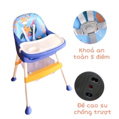 Ghế ăn dặm cho bé CAYABE Tropic có đệm lót da êm ái, 2 khay ăn tháo rời được màu xanh/ cam