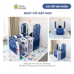 Combo quây 5in1: thảm- quây- cầu trượt - xích đu - bóng rổ Toyshouse WM19086+6 (16+2) màu xanh