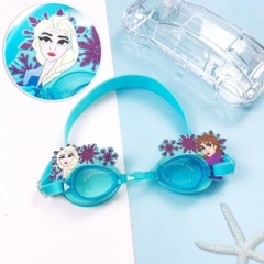 Kính bơi trẻ em chống tia UV hoạt hình Disney 3D Elsa Anna xanh M024
