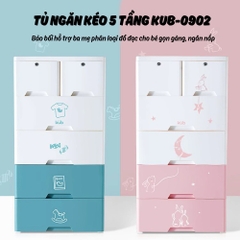 Tủ kệ nhựa đựng quần áo, đồ chơi KUB cho bé 5 tầng màu xanh