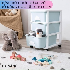 Tủ nhựa ngăn kéo 3-4-5 tầng tay nắm MÂY Hàn Quốc đựng quần áo, bỉm sữa, đồ dùng cho mẹ và bé màu xanh