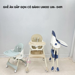 Ghế ăn dặm cho bé gấp gọn CAYABE Umoo nâng hạ độ cao thấp 2 mức UM-0491, có bánh xe, đệm lót da êm ái màu xanh mint, kem nâu, hồng, xanh navy