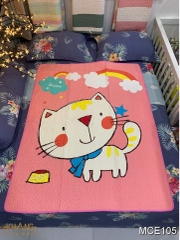Chăn mền trẻ em chần bông mỏng vải cotton lụa Hàn Quốc 100% mèo con Kitty màu hồng