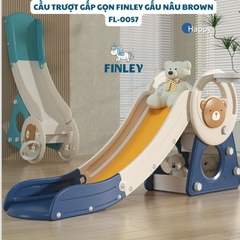 Cầu trượt cho bé FINLEY gấp gọn hình gấu nâu Brown kèm cột bóng rổ 2 in 1 (Size lớn) - FL-0057