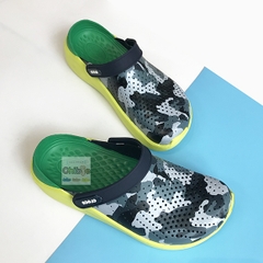 Giày Crocs LiteRide camo xám đen đế vàng lót xanh lá