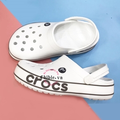 Dép cá sấu Crocs Band trắng viền hai sọc nâu