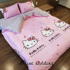 Bộ chăn ga gối cotton poly hình mèo Hello Kitty (set 4 món)