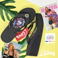 Dép kẹp nữ Feetlove 5 cm đen hình con sói